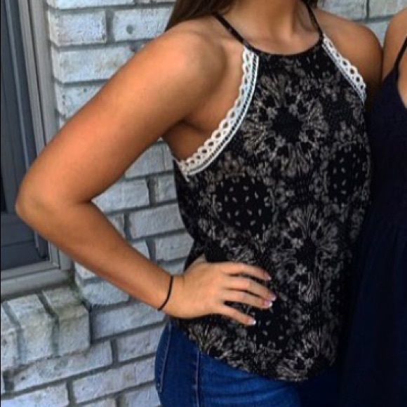 Black Paisley Halter Tank Top - Picture 1 of 5